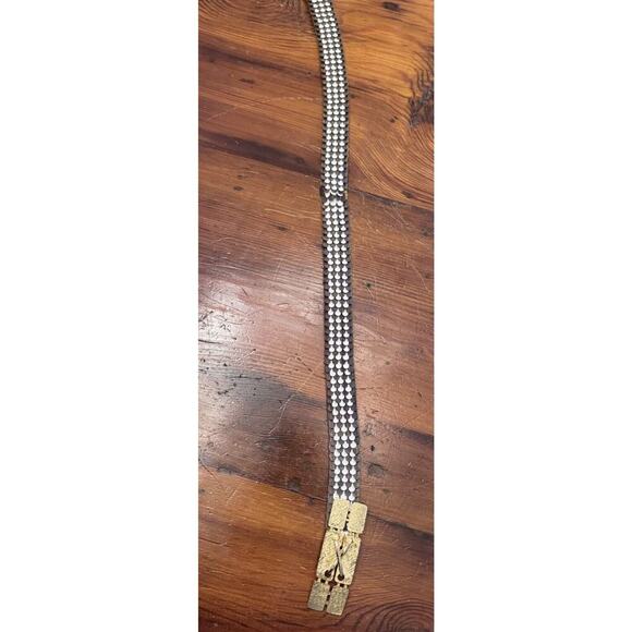 Vintage Art Deco Gold Metallic Fish Scale Elastic Glam Stretchy Belt - Picture 3 of 10